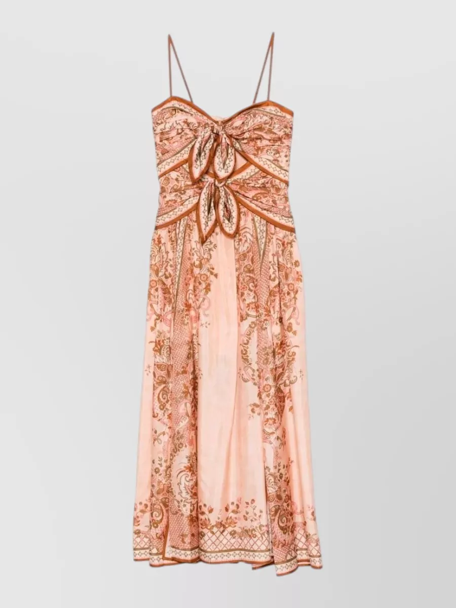 Zimmermann Silk printed sweetheart neck cutout midi dress