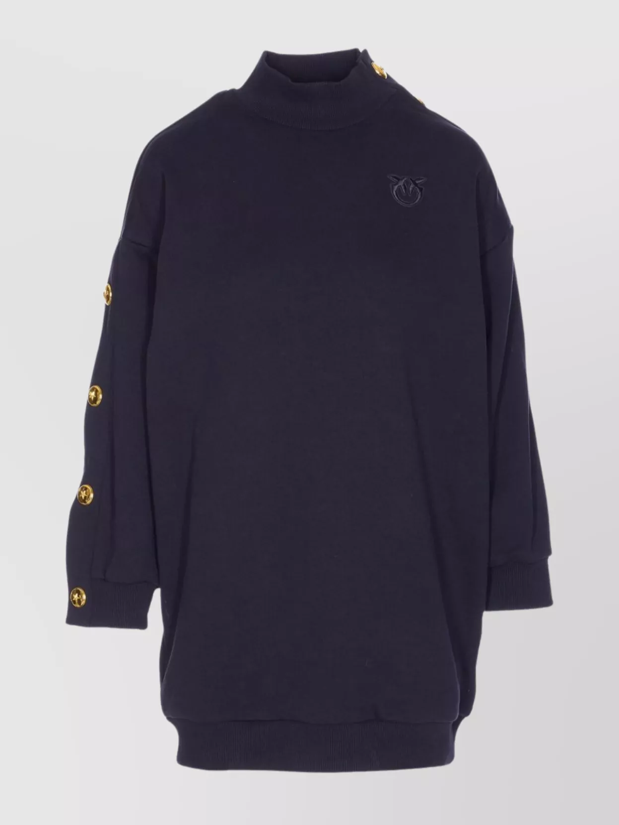 Pinko Crewneck Sweatshirt With Mock Neck And Buttons In Blue
