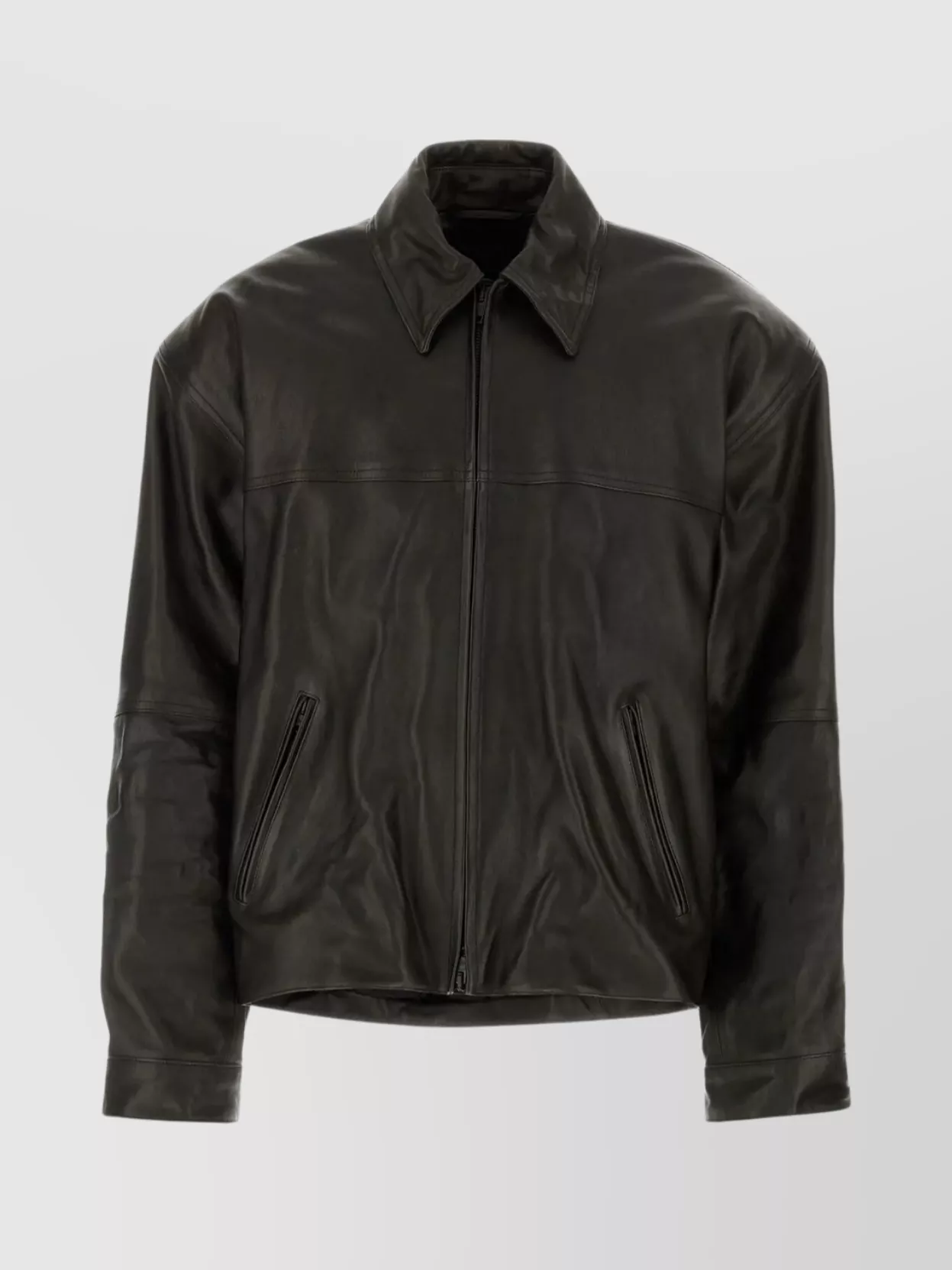 Balenciaga Cocoon Kick Oversized Logo-debossed Leather Jacket In Brown