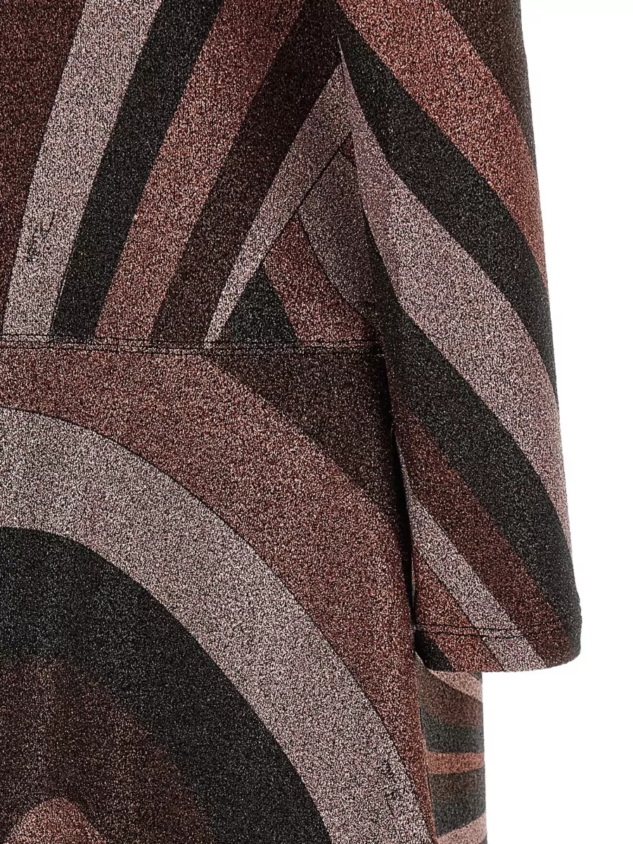 Pucci Printed Lurex Jersey Long-Sleeve Asymmetric Midi Dress