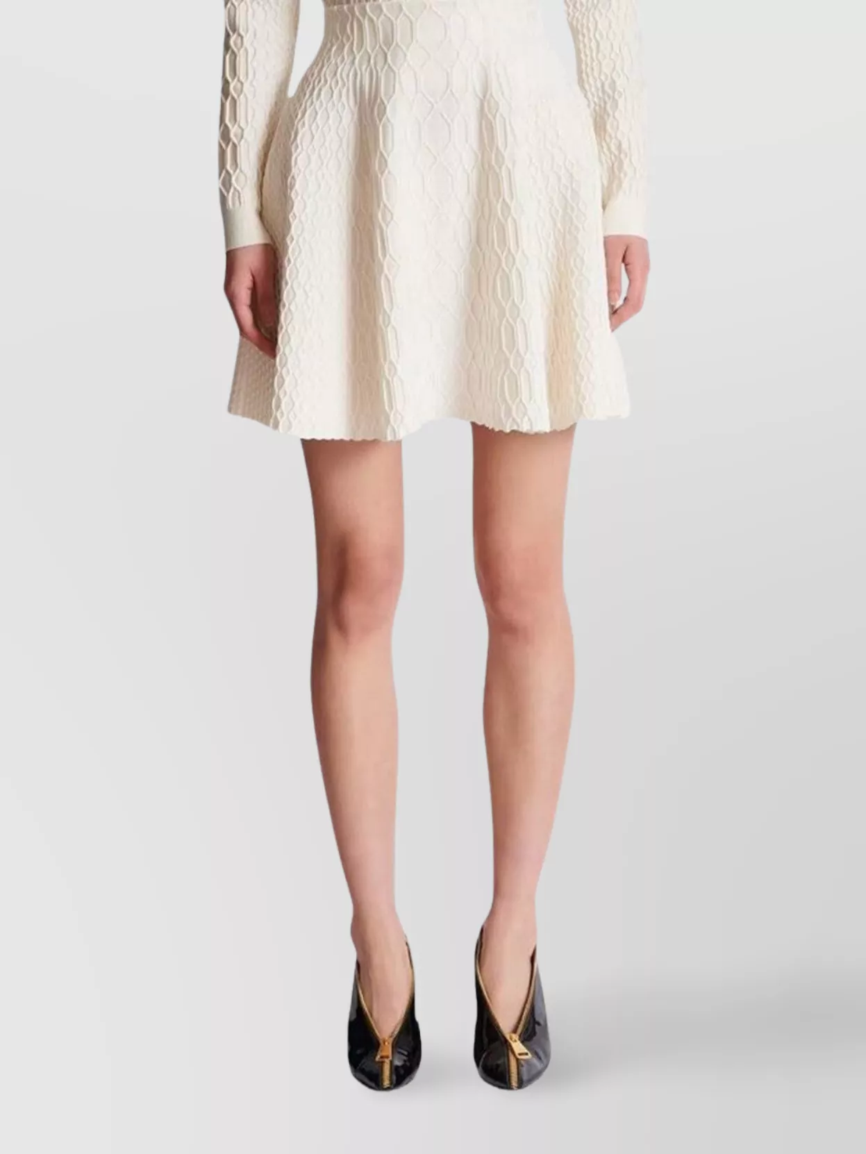 Balmain Crocodile Texture Flare A-line Skirt In Neutral