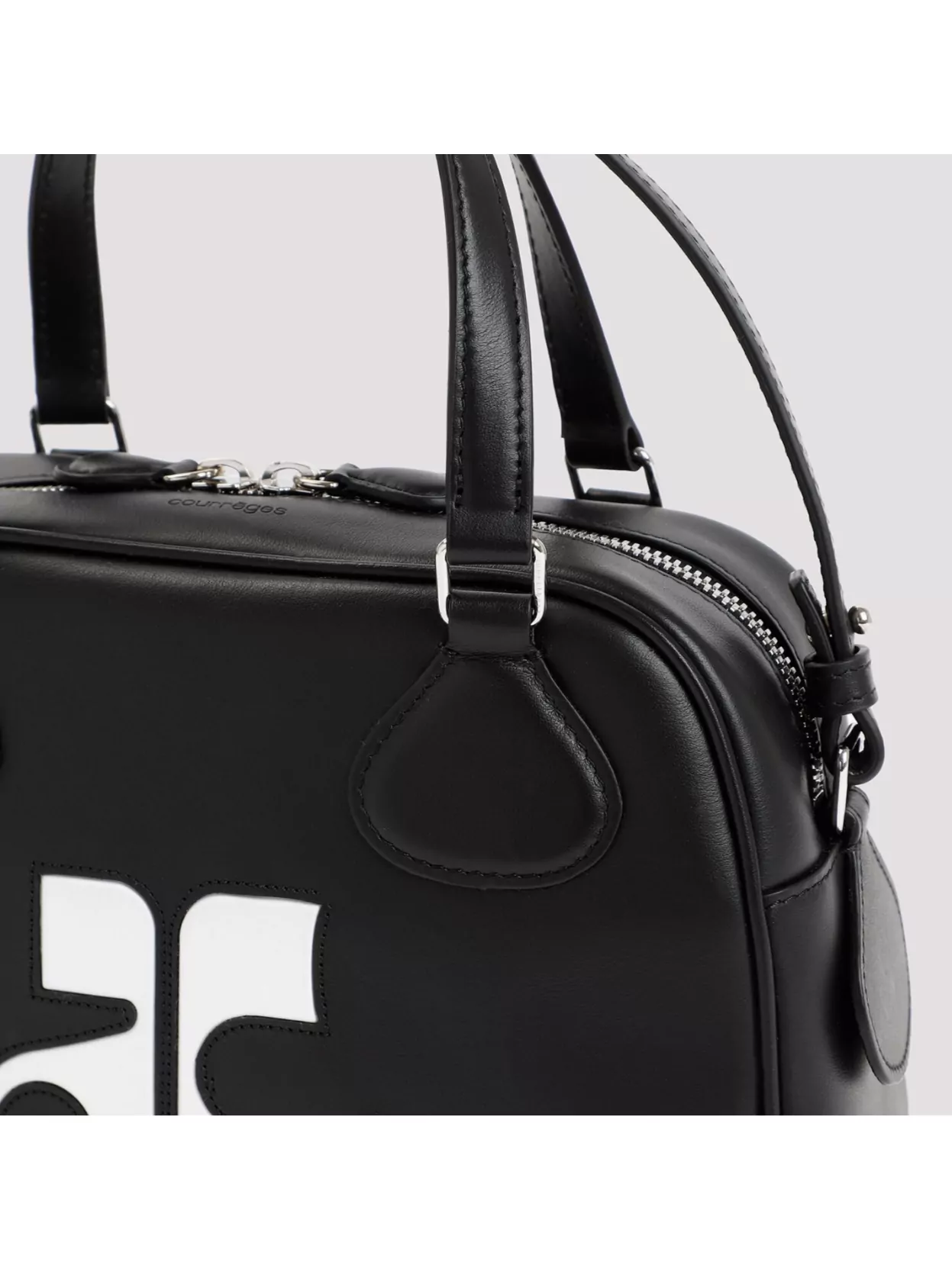 Courrèges Leather Bowling Bag Metal Hardware In Black