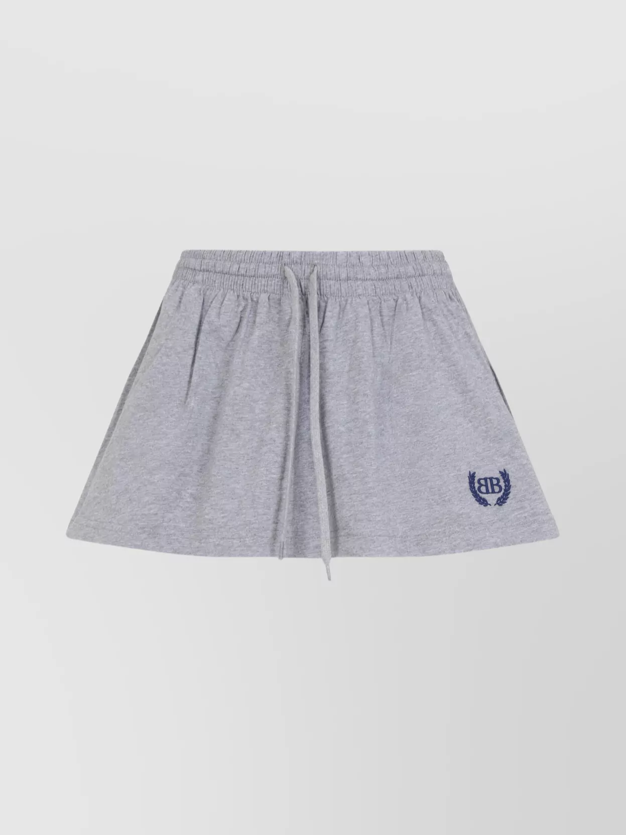 Balenciaga Grey Miniskirt With Logo Embroidery On The Front And Elastic Drawstring Waist In Cotton Woman