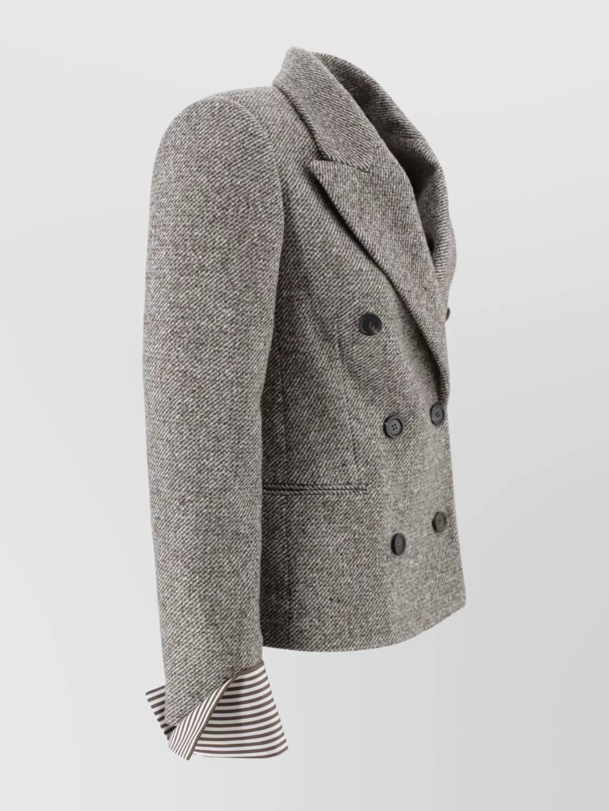 Brunello Cucinelli Tweed Double-Breasted Blazer Featuring Side Pockets