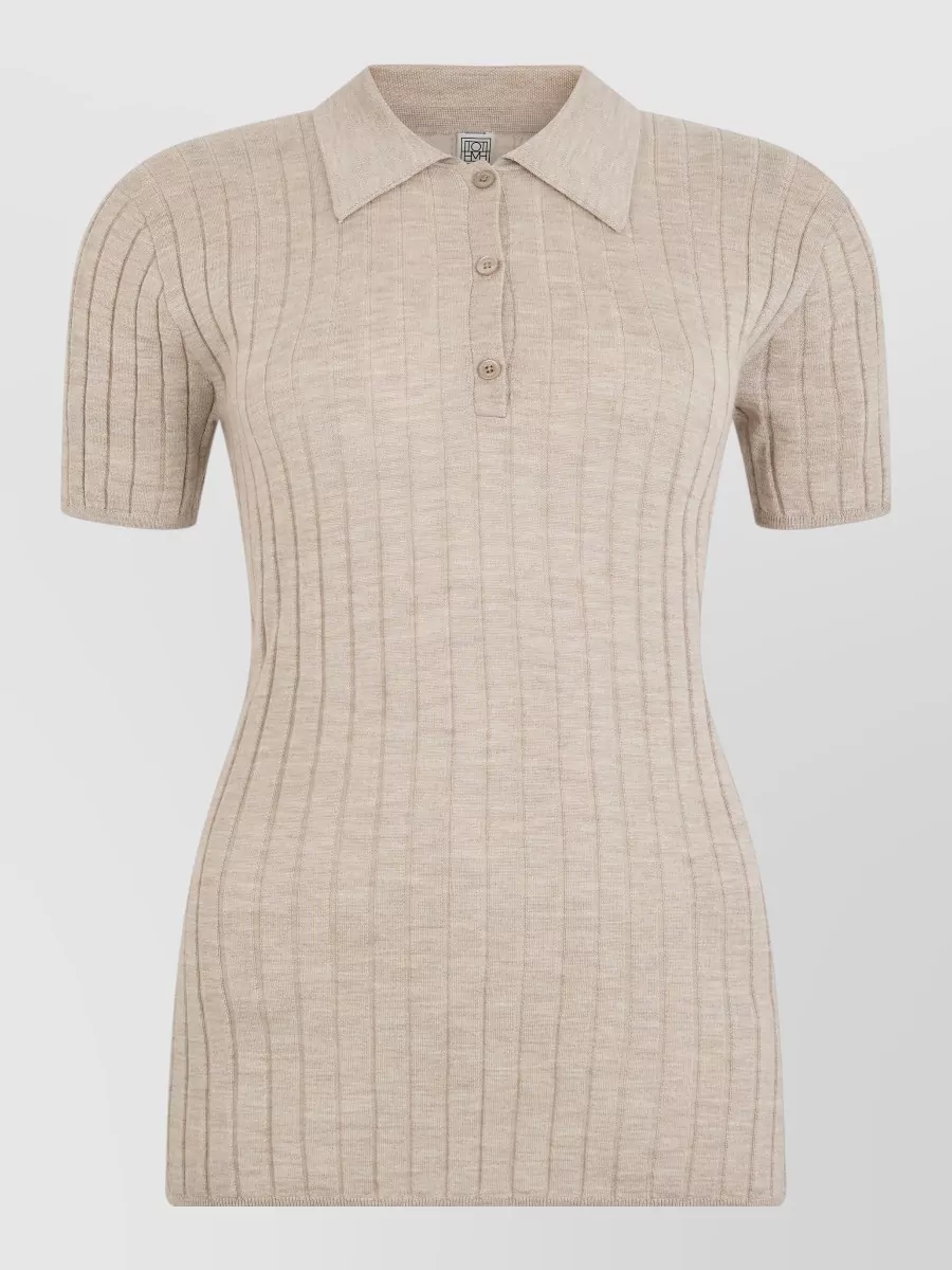 Totême cashmere silk ribbed slim-fit short-sleeve polo top