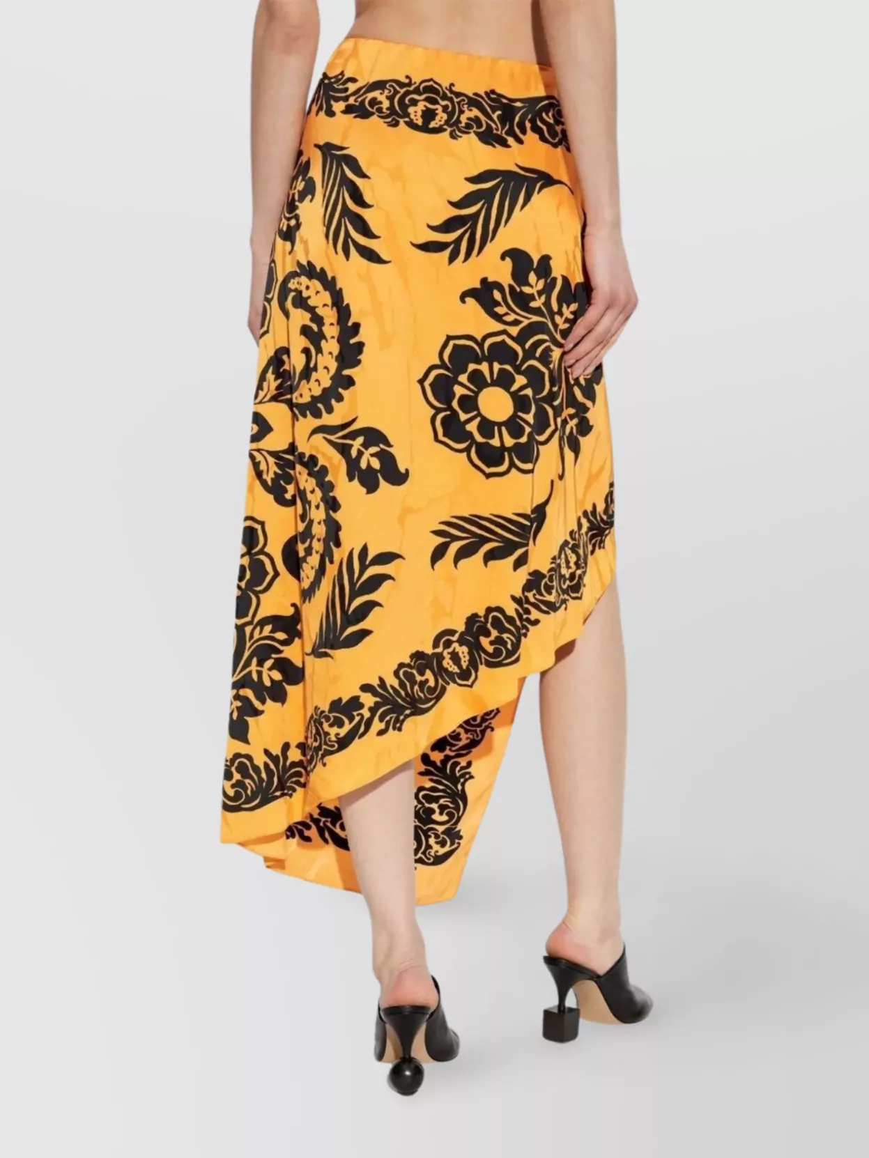 Etro Orange Skirt With Asymmetric Design And All-over Stencil Floral Print In Viscose Woman