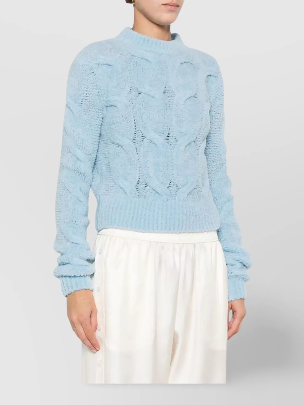 Sportmax Textured Cable Knit Cropped Crewneck Sweater