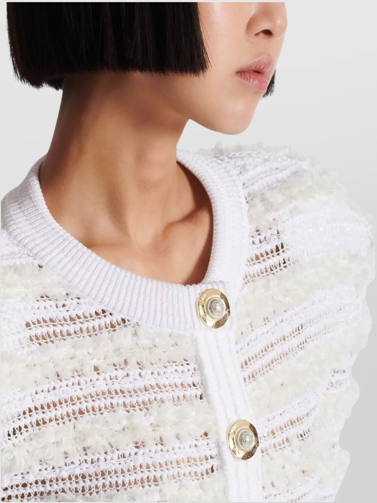 Balmain Tweed Knit Cardigan Featuring Shoulder Pads