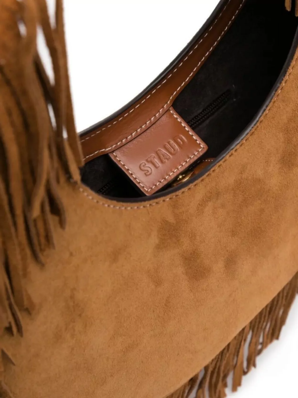 Staud Round Shape Suede Fringe Tote Bag