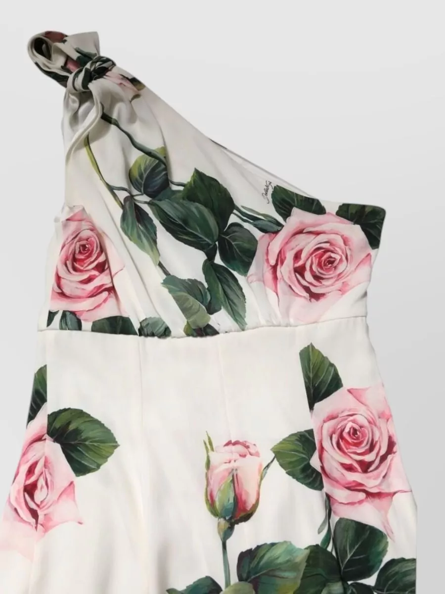 Dolce&Gabbana Silk Floral One-Shoulder Sheath Midi Dress