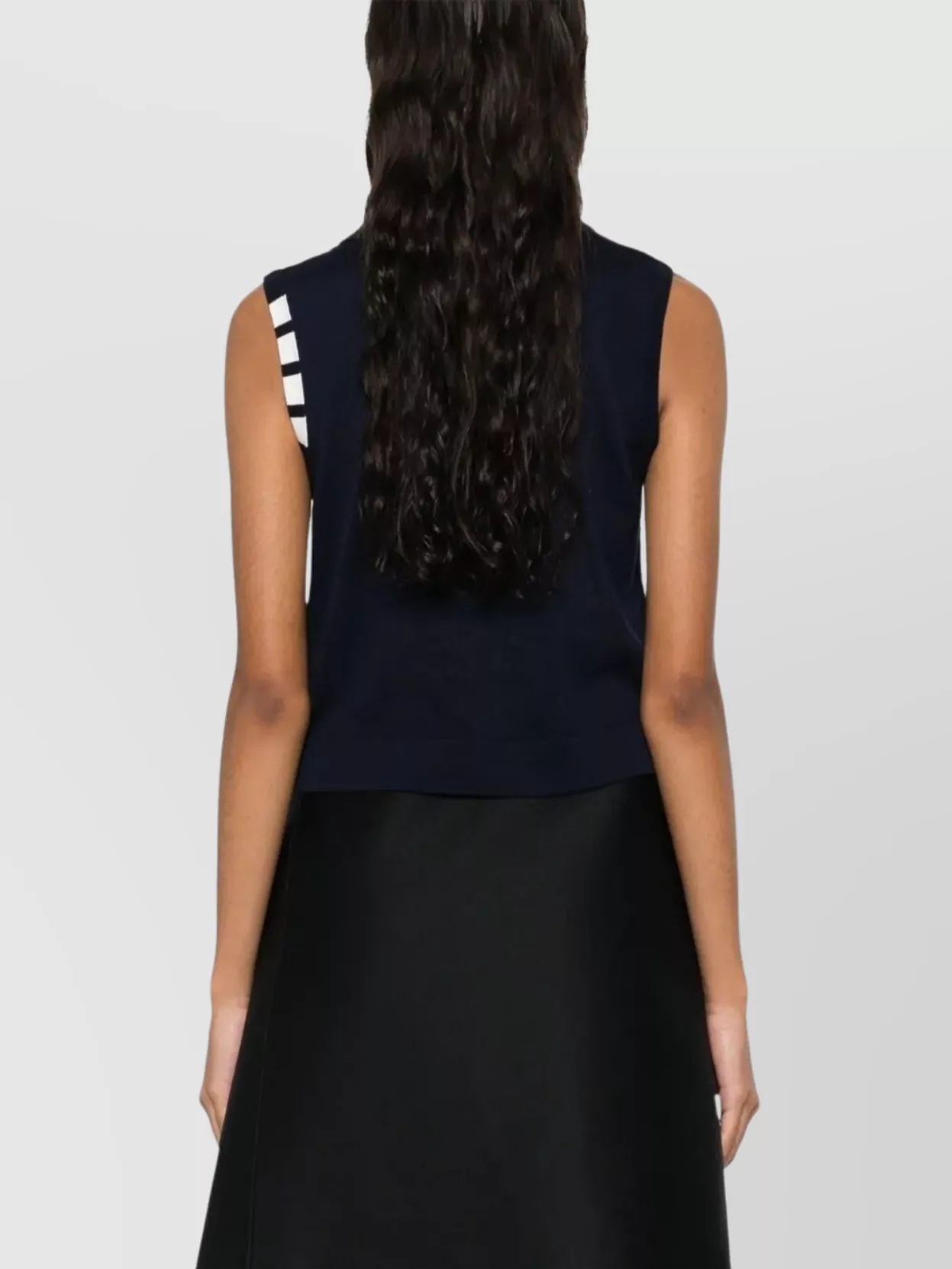 Thom Browne Sleeveless Cropped Buttondown With 4 Bar Stripe