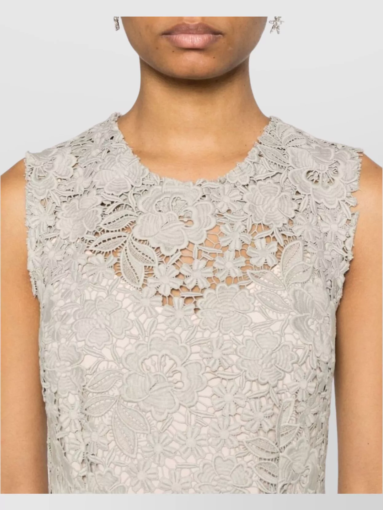 P.a.r.o.s.h Light Grey Lace Midi Dress