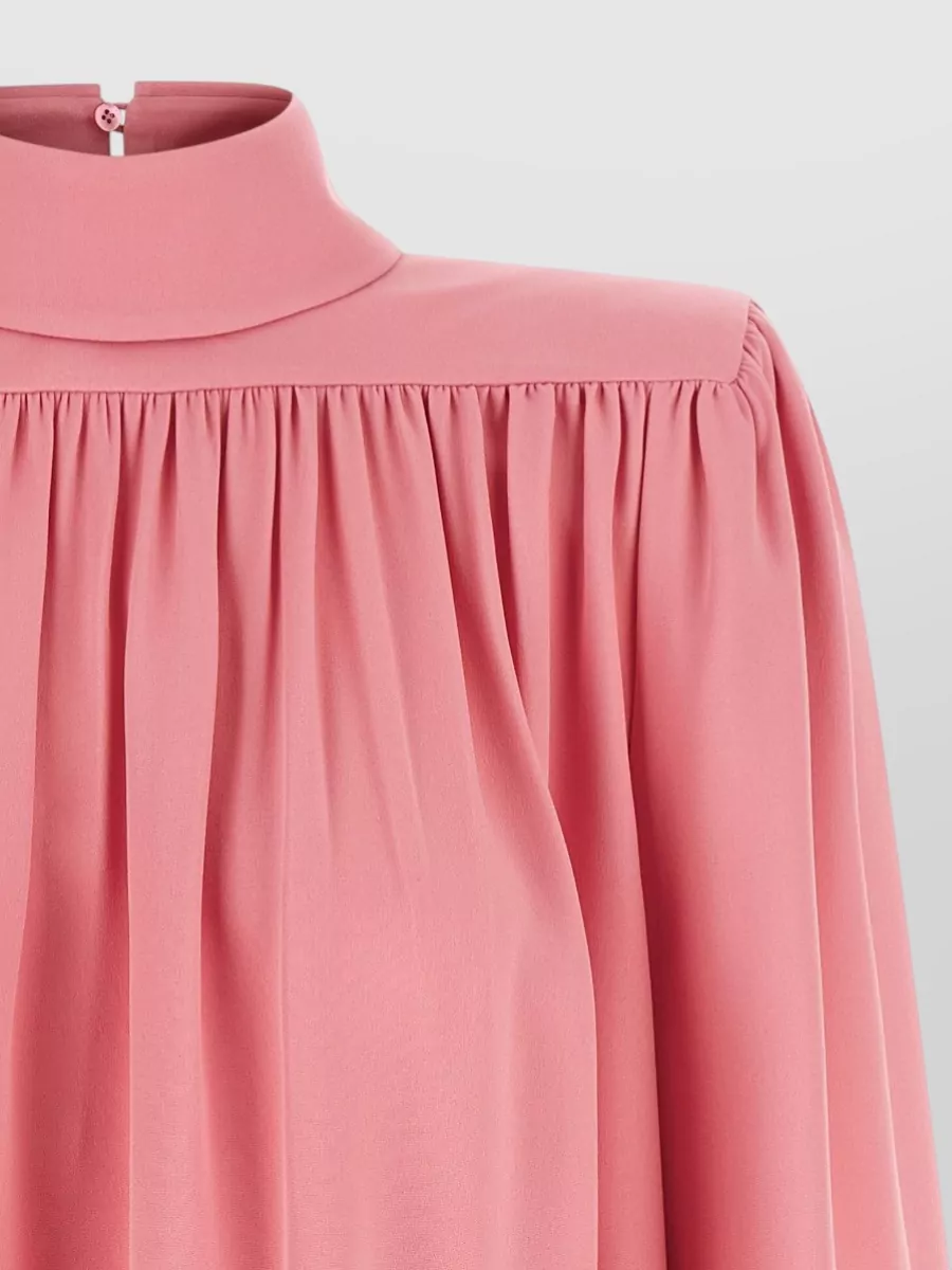 Valentino Garavani Silk Pleated High Neck Long Sleeve Midi Dress