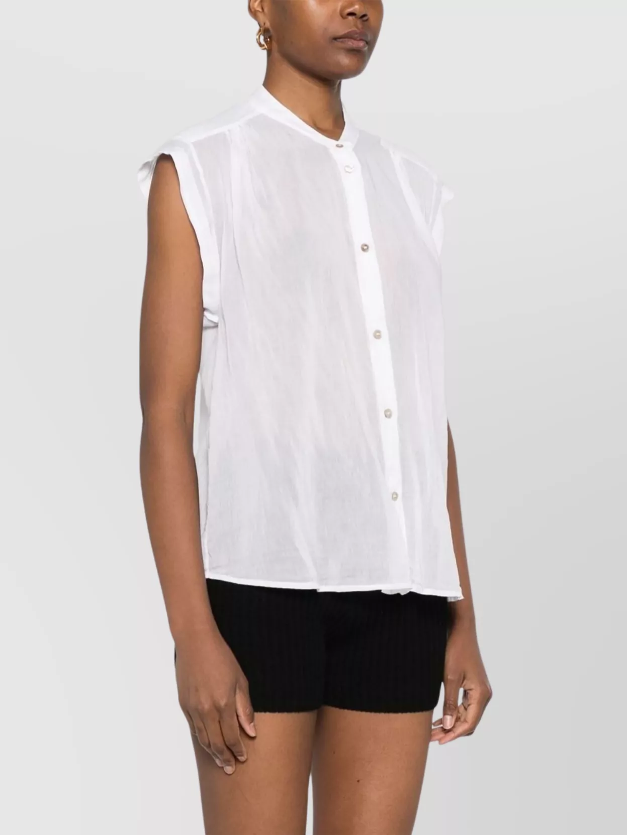 Forte Forte Cotton Collarless Top Gathered Pleats