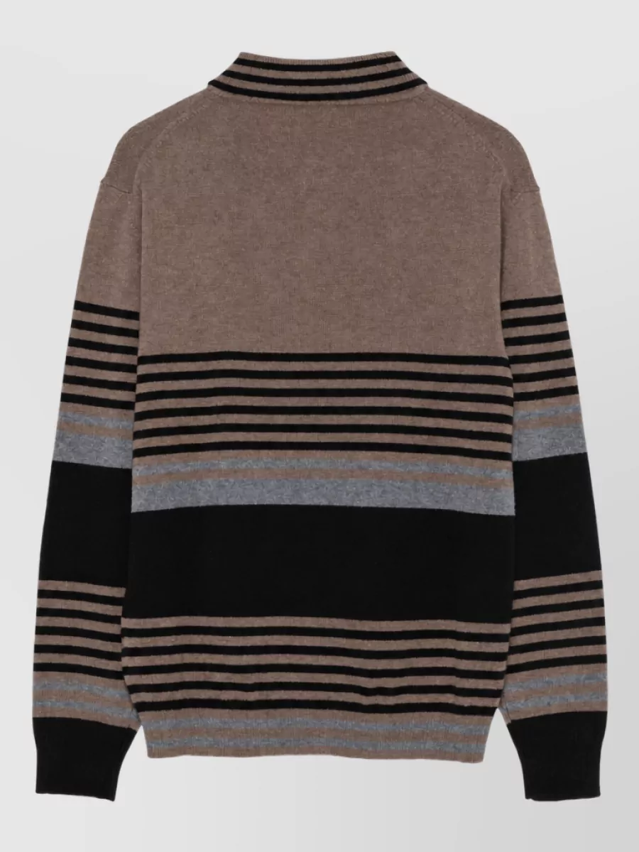 Paul Smith Striped Ribbed Cashmere Polo Sweater