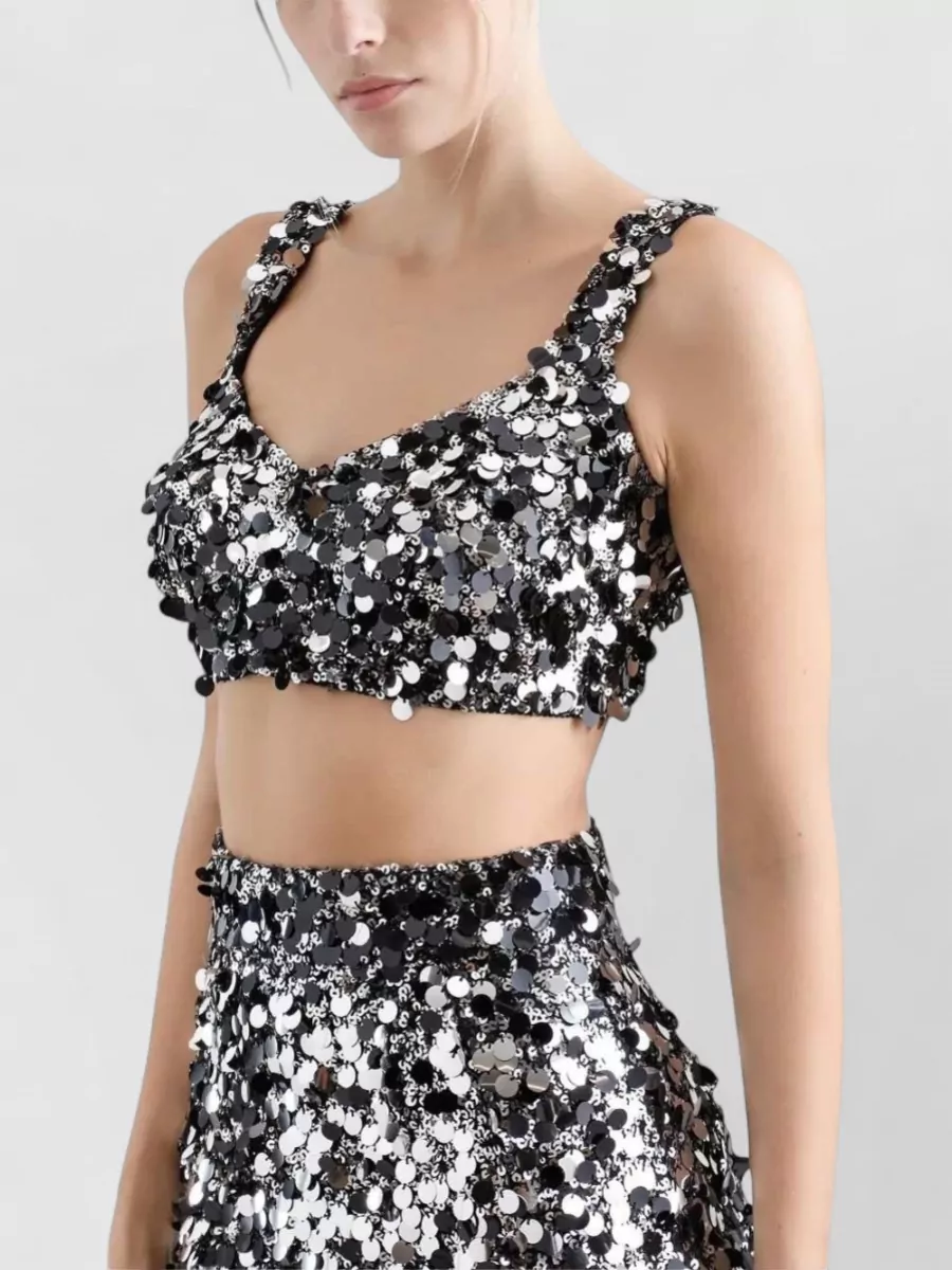 Dolce&Gabbana Sequined Cropped Sweetheart Neckline Sleeveless Top