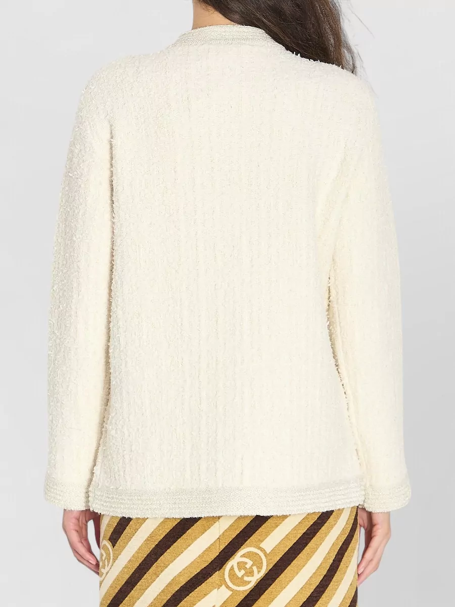 Gucci Bouclé Lamé Wool Cardigan Crew Neck