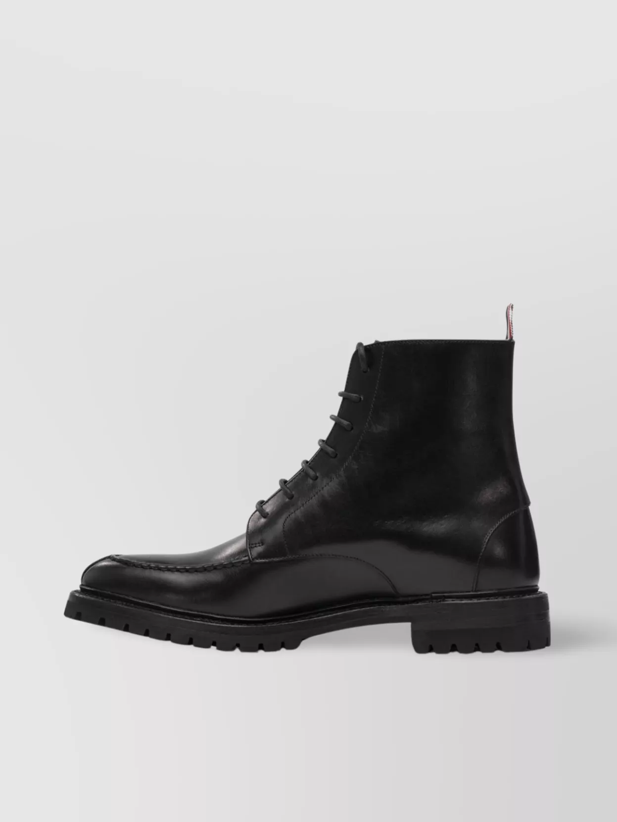 Thom Browne Ankle Length Lug Sole Boots With Pull Tab