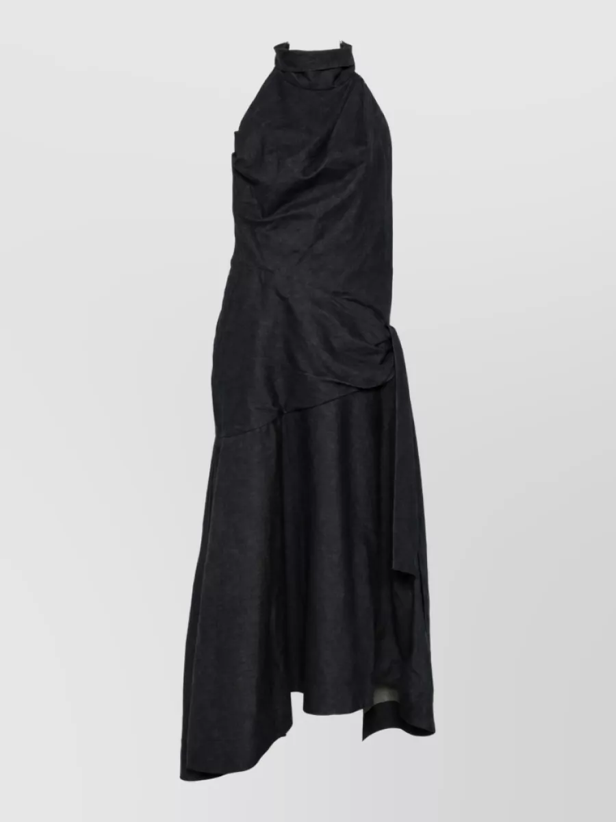 Zimmermann Denim halterneck draped asymmetric maxi dress
