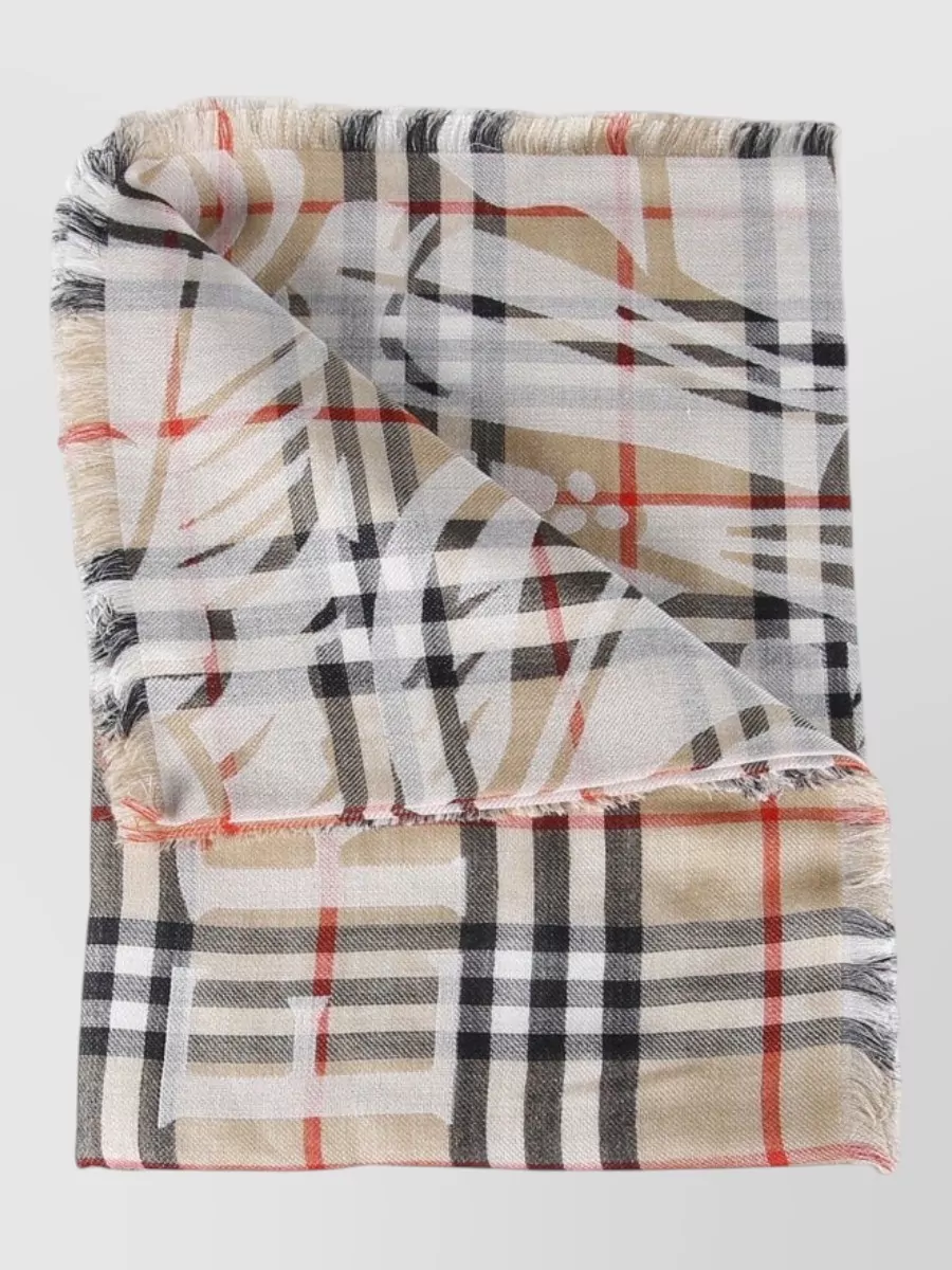 Burberry Check Pattern Scarf Fringed Edges