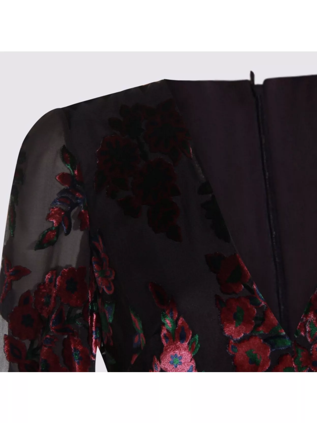 Etro Floral V-Neck Dress Sheer Sleeves