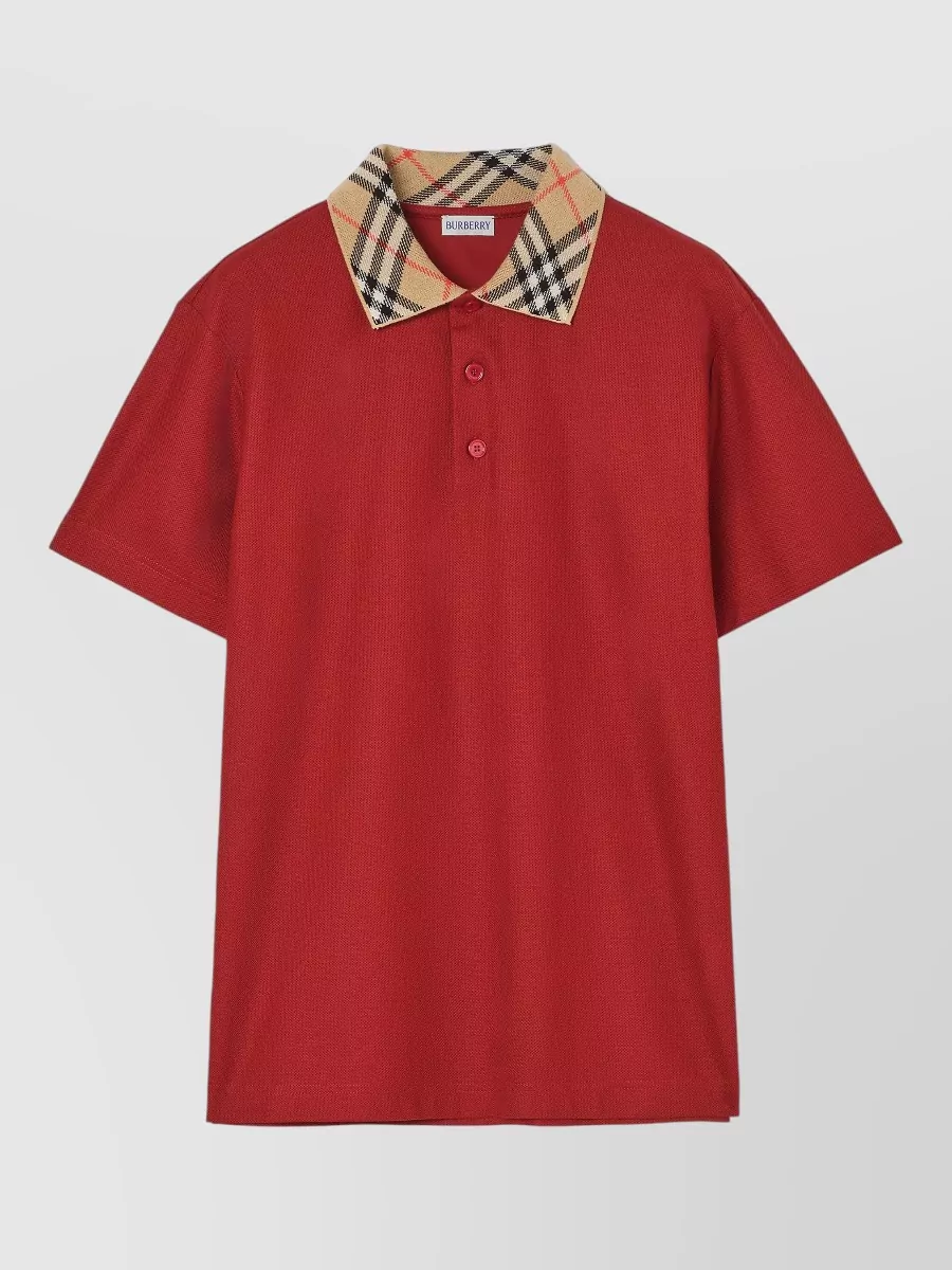 Burberry check collar cotton polo shirt