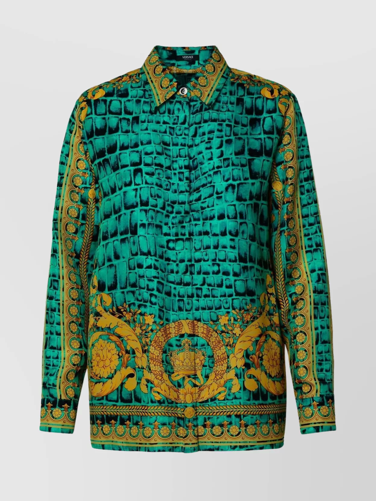 Shop Versace 'multicolored Print Silk Shirt'