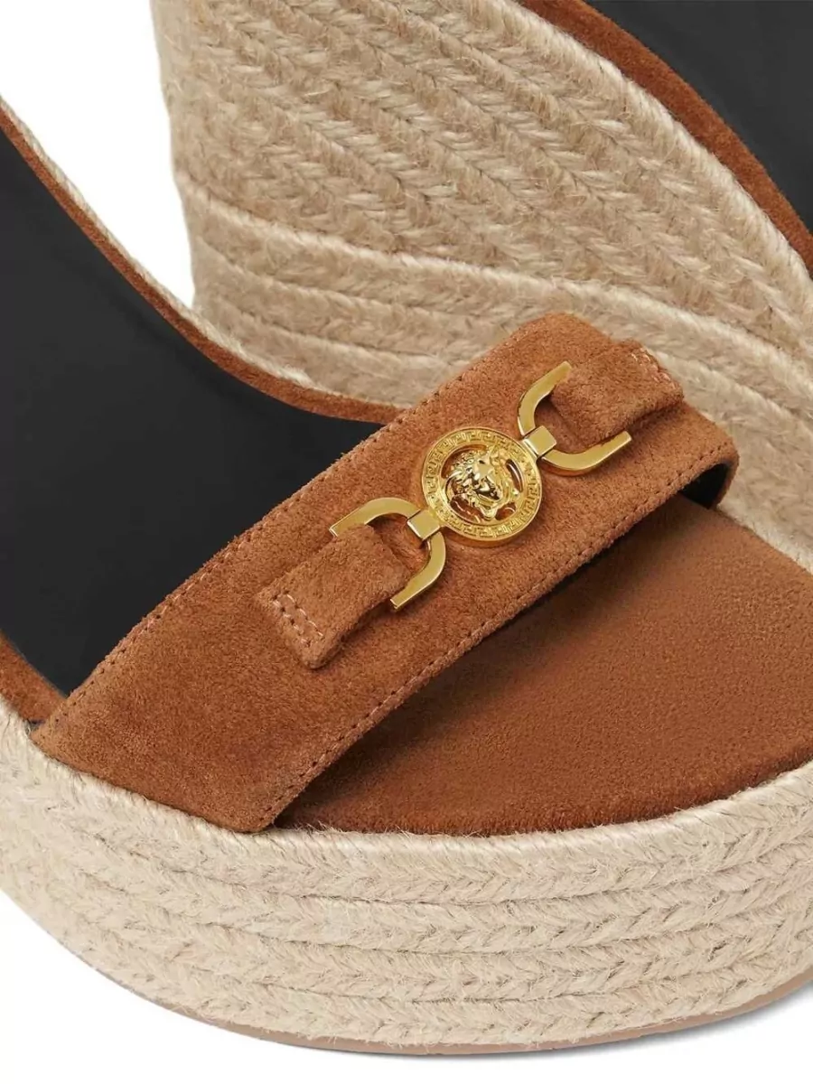 Versace Leather Wedge Espadrille Sandals