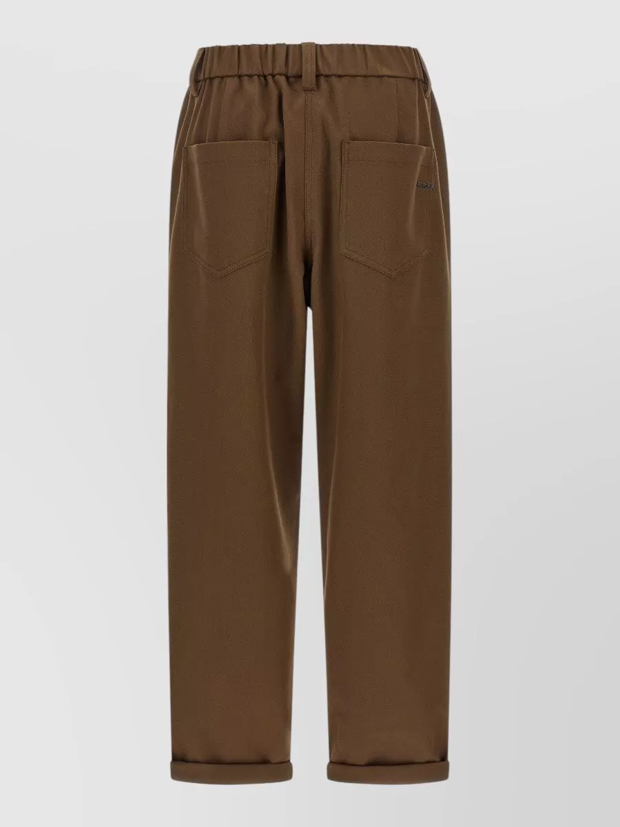 Brunello Cucinelli Stretch Cotton Mid-Rise Tapered Tailored Trousers