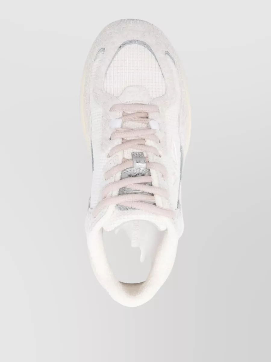 Emporio Armani Round Toe Sneakers Rubber Sole Textured Panels