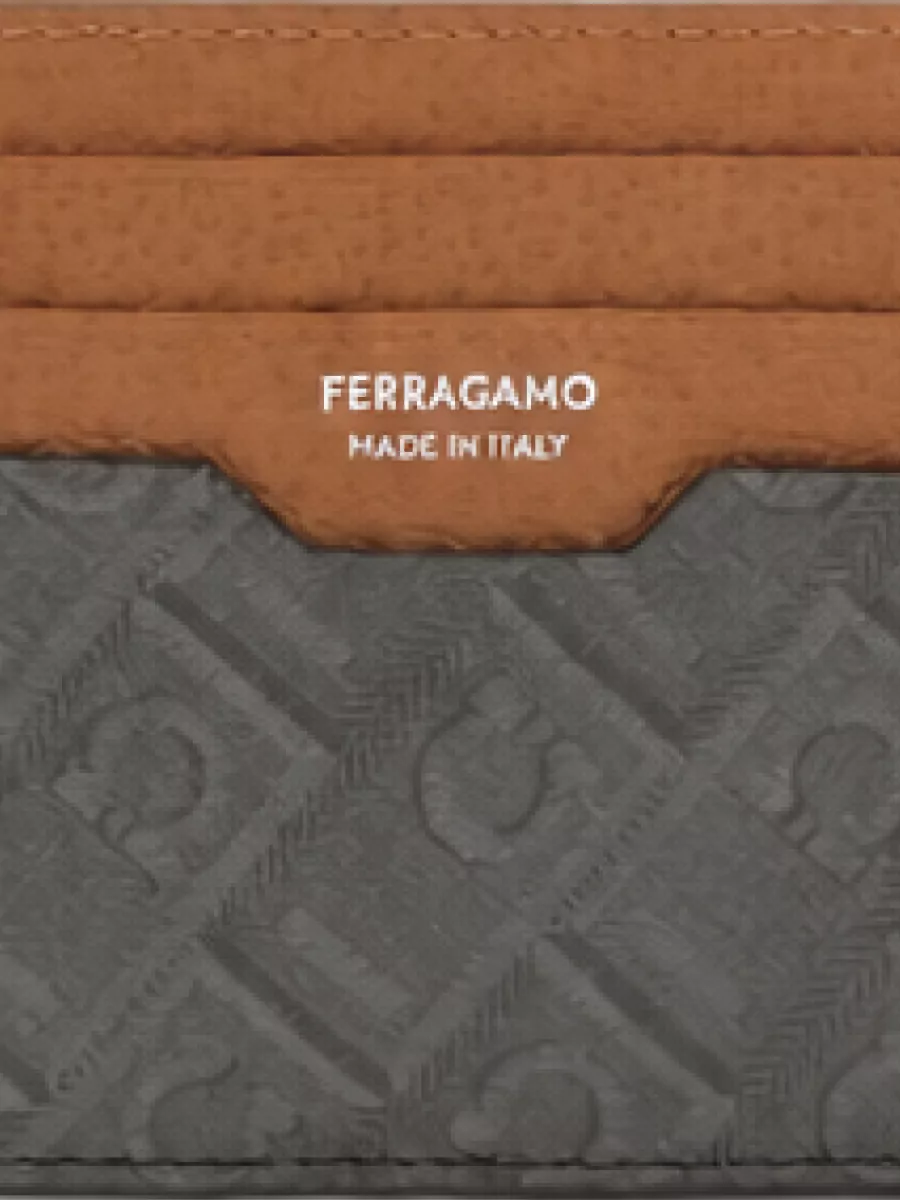 Ferragamo Leather Keyring In Gray