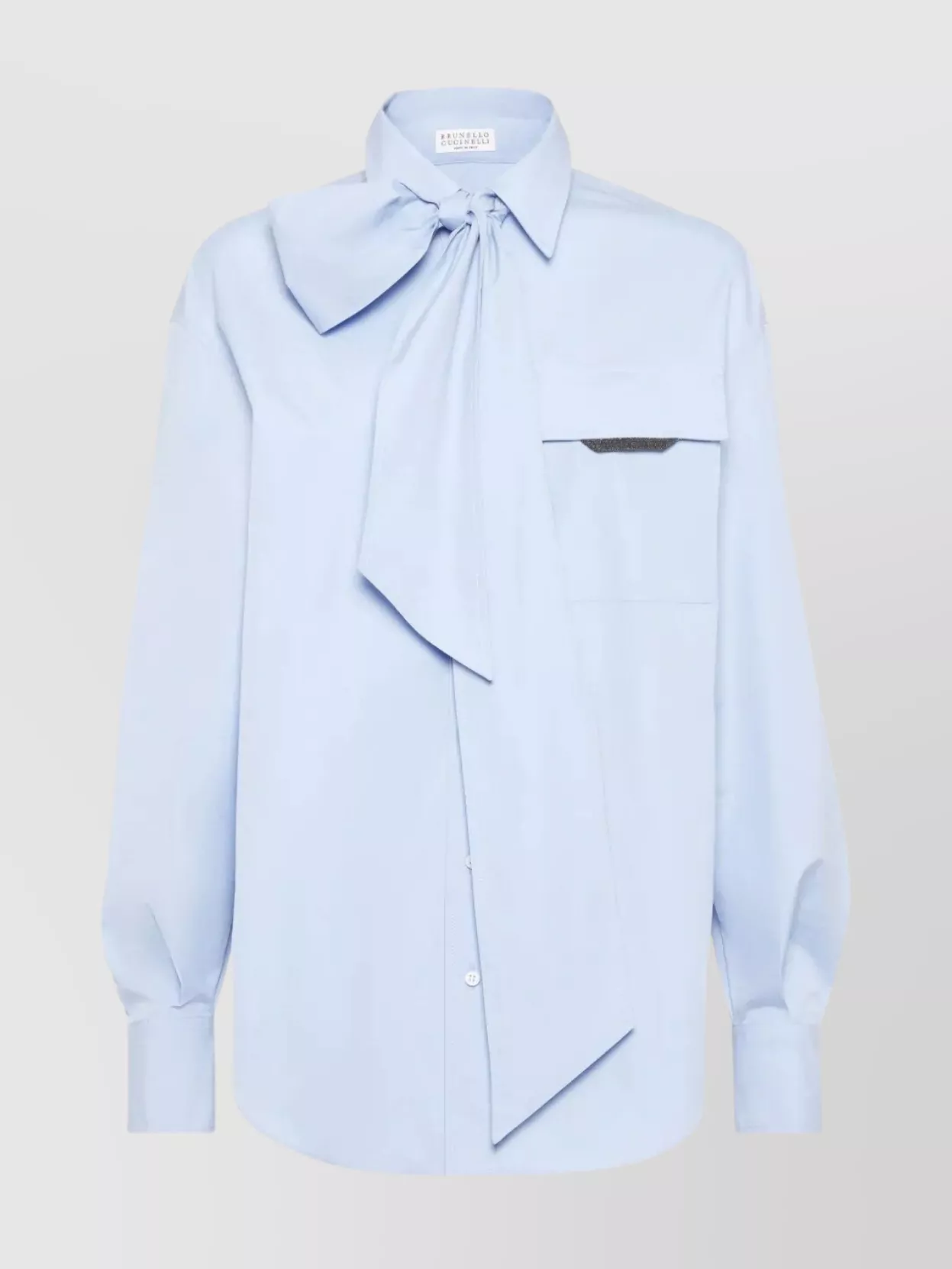 Brunello Cucinelli Long Sleeve Collared Shirt With Bow Detail In Blue