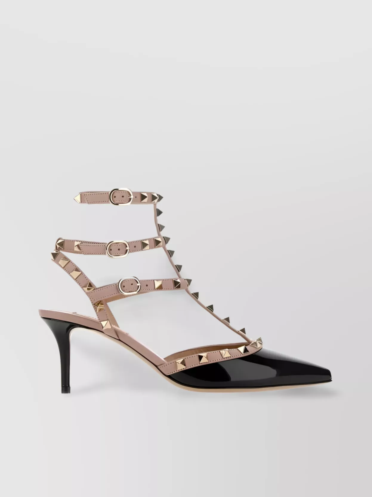 Shop Valentino Strappy Pointed Toe Sandals With Stiletto Heel And Stud Embellishments In Beige