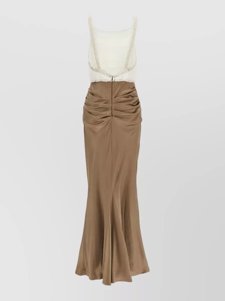 Elisabetta Franchi Sleeveless Square Neck Draped Maxi Dress