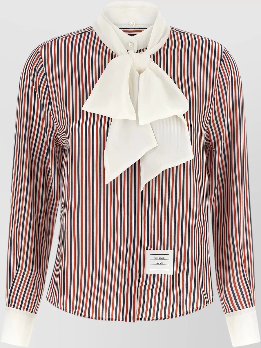 Thom Browne Silk Striped Detachable Lavallière Collar Shirt