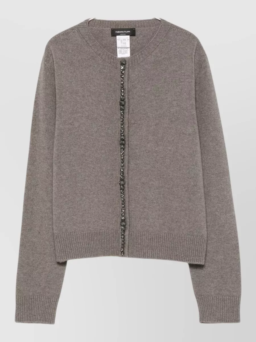 Fabiana Filippi cashmere wool silk bead embellished ribbed long sleeve cardigan