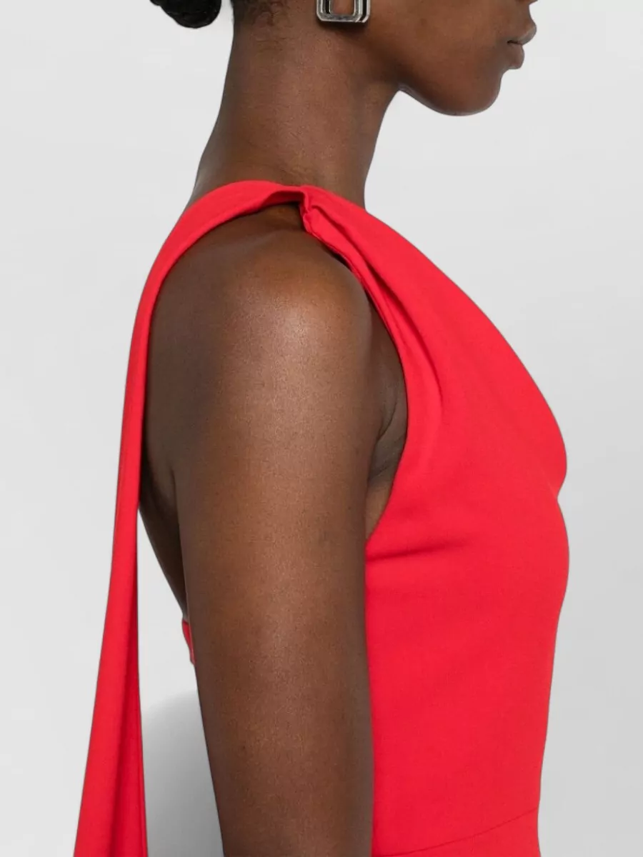 Solace London Crepe-Effect Asymmetric One-Sleeve Draped Midi Dress