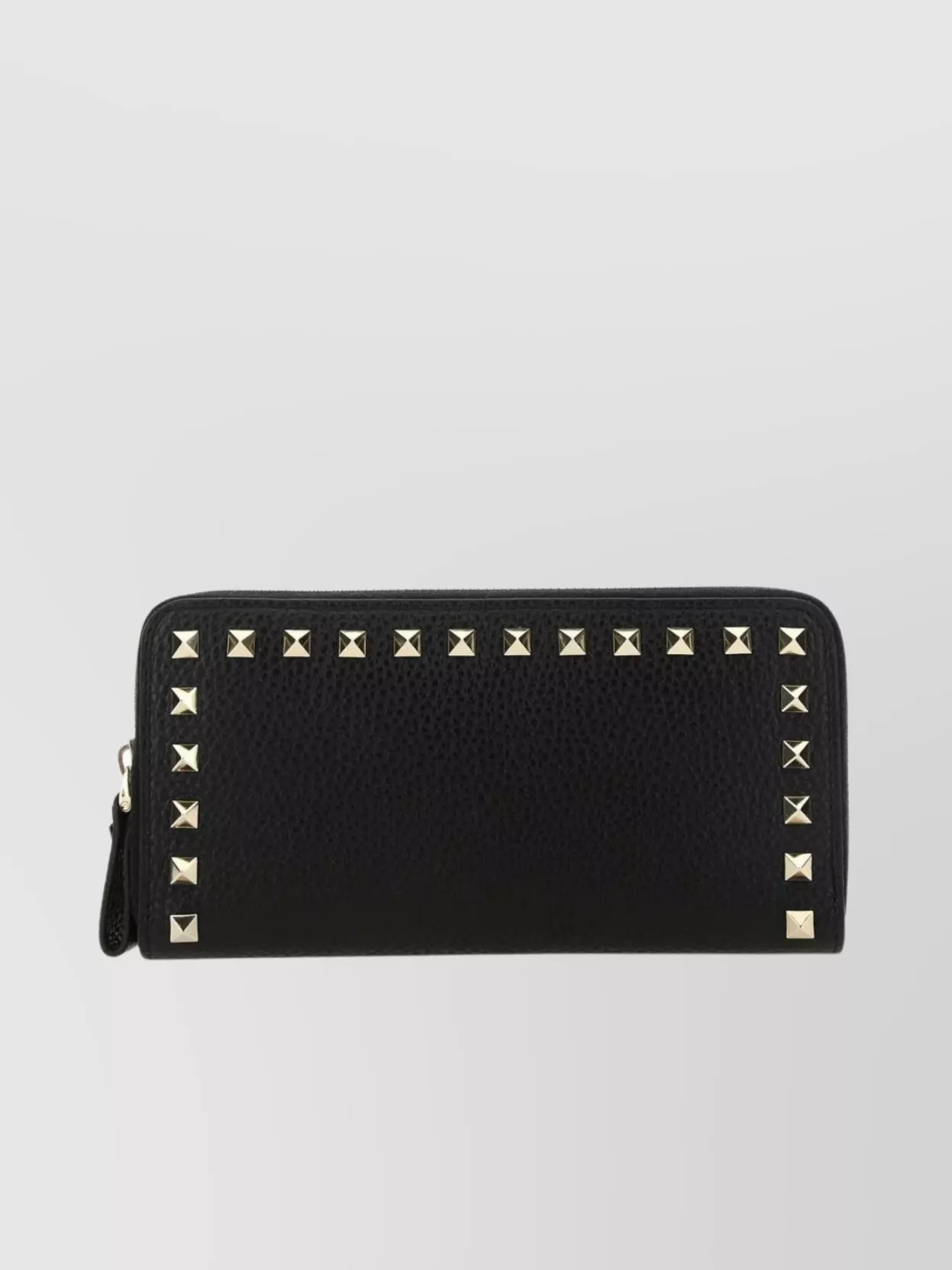 Valentino Garavani Leather Wallet With Textured Finish And Studded Detail In Black