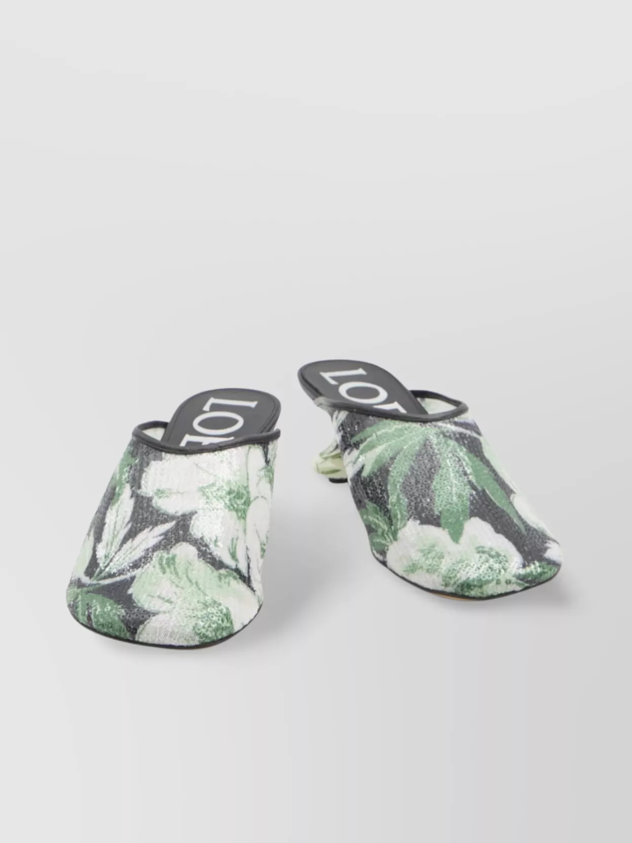 Loewe Sequined Floral Mesh Mules In White