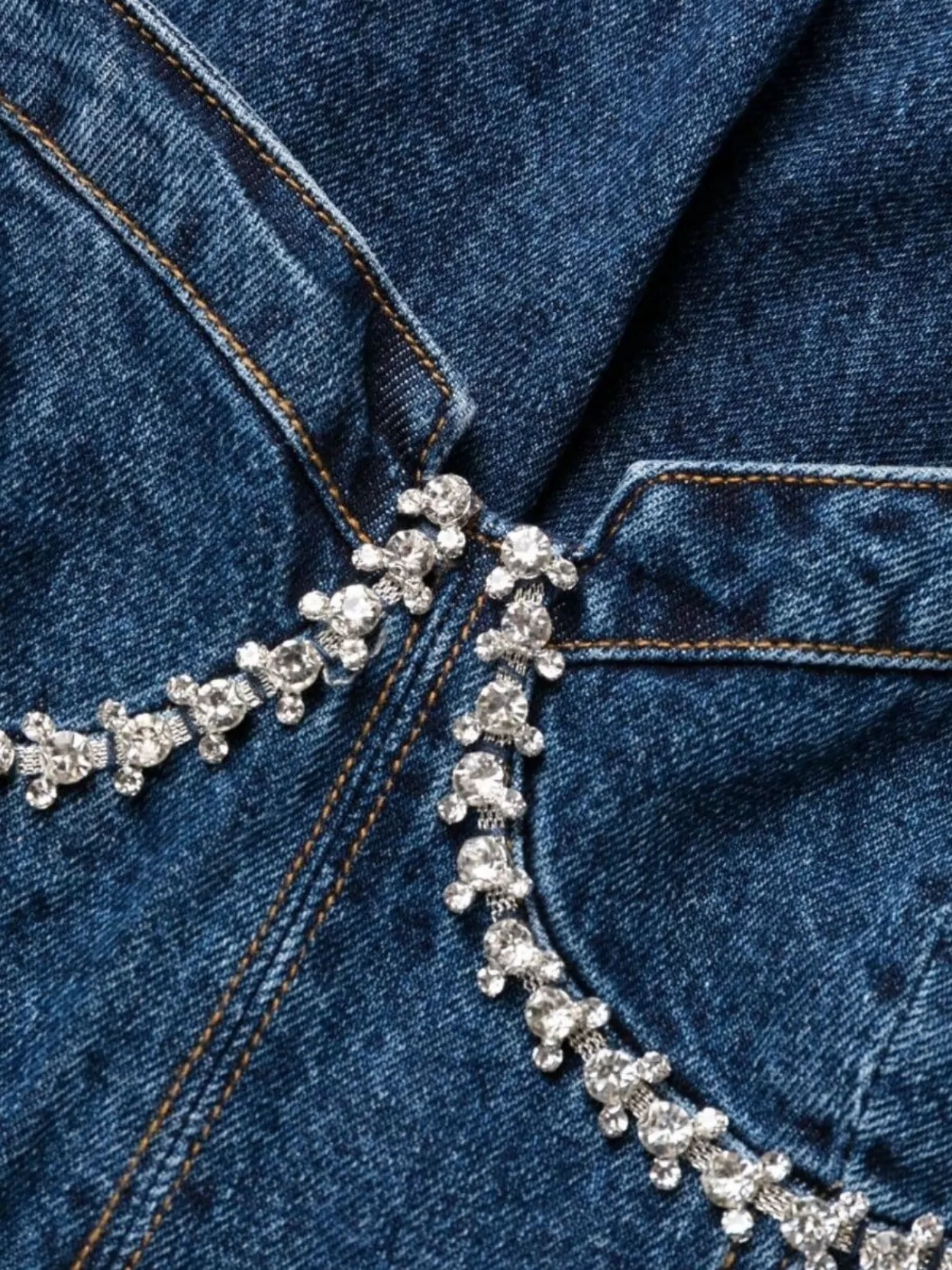 Self-Portrait Diamanté Straps Denim Mini Dress