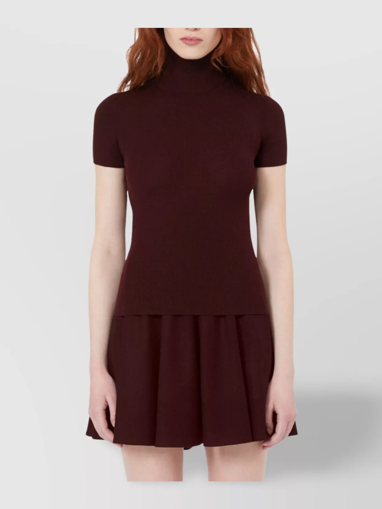 Max Mara Pure Wool Turtleneck Ribbed Knit Top In Brown