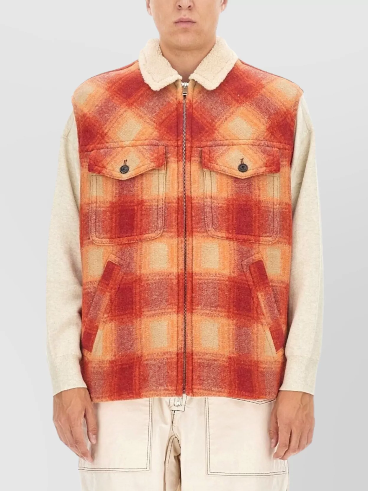 Isabel Marant Plaid Shearling Collar Jacket