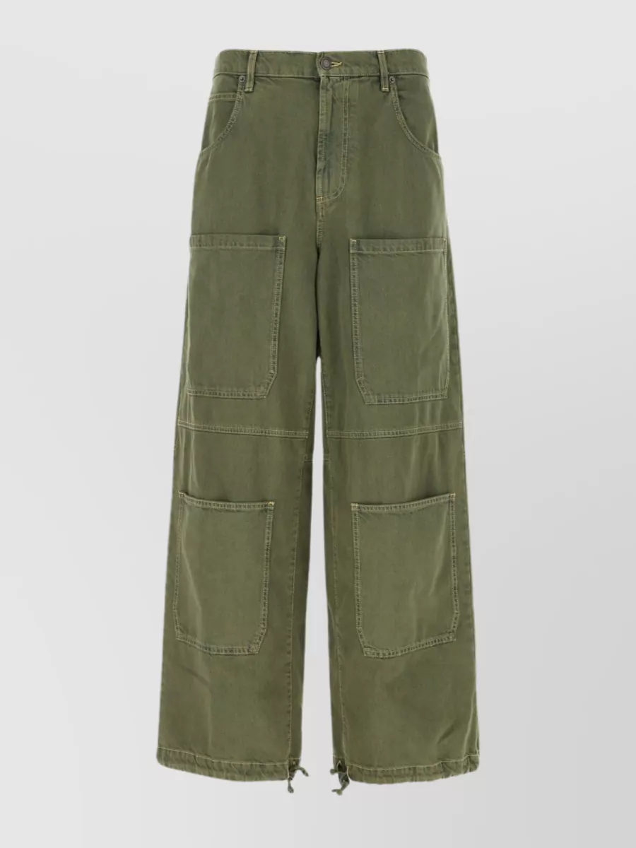 Shop Moschino Cargo Pant With Wide-leg Design And Multiple Pockets In Khaki