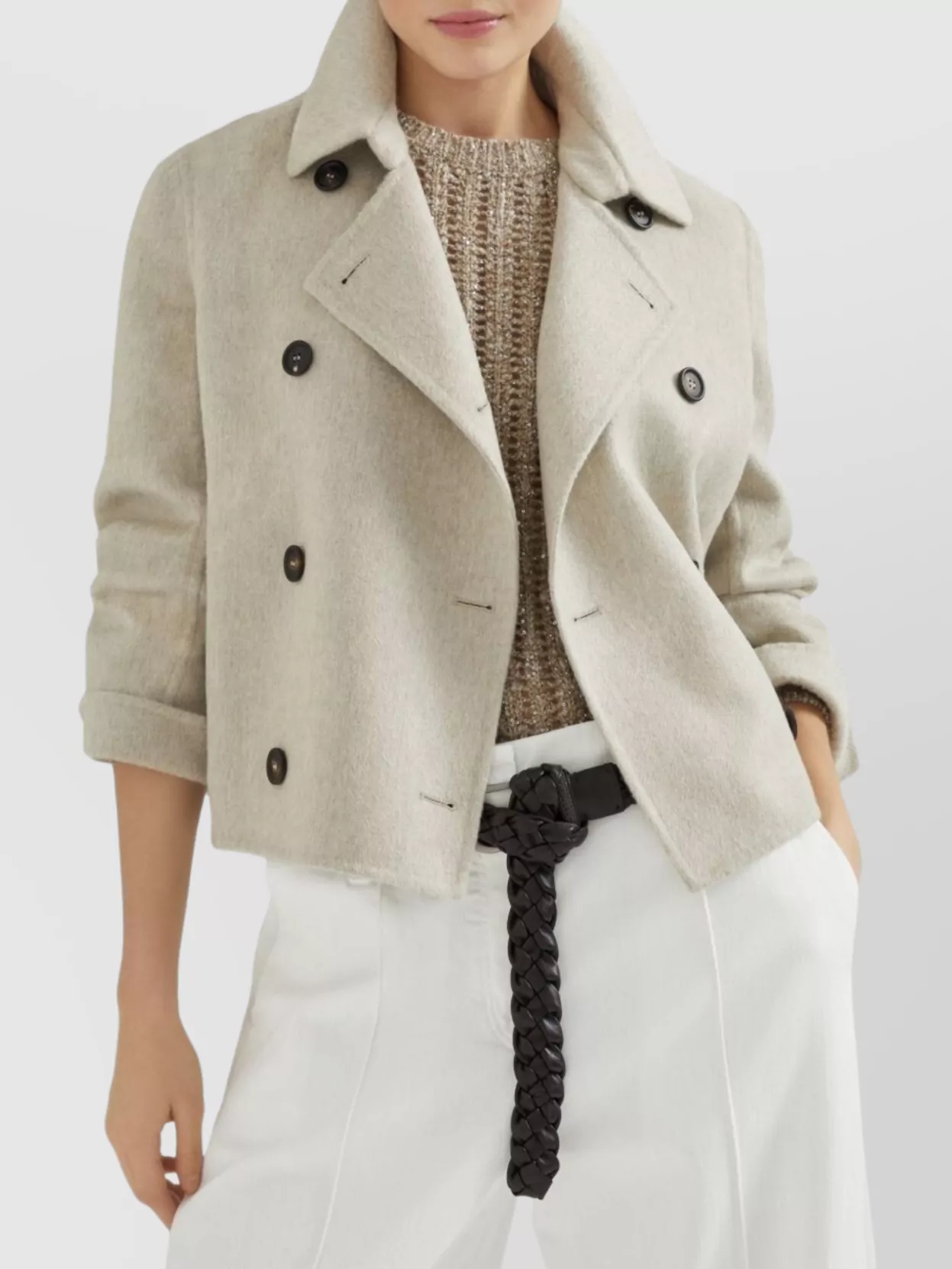 Brunello Cucinelli Cashmere Long Sleeve Overcoat Pockets In Neutral
