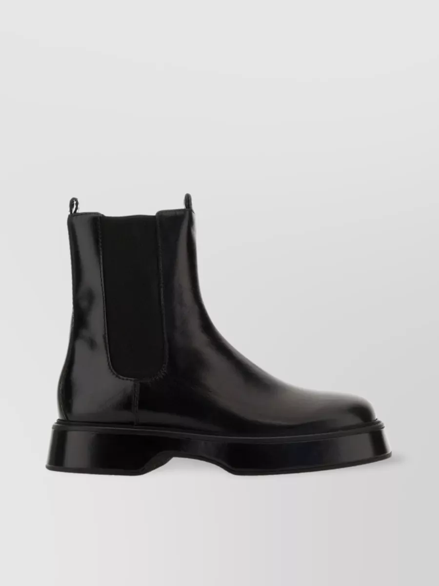Shop Ami Alexandre Mattiussi Leather Ankle Boots With Chunky Sole And Round Toe In Black