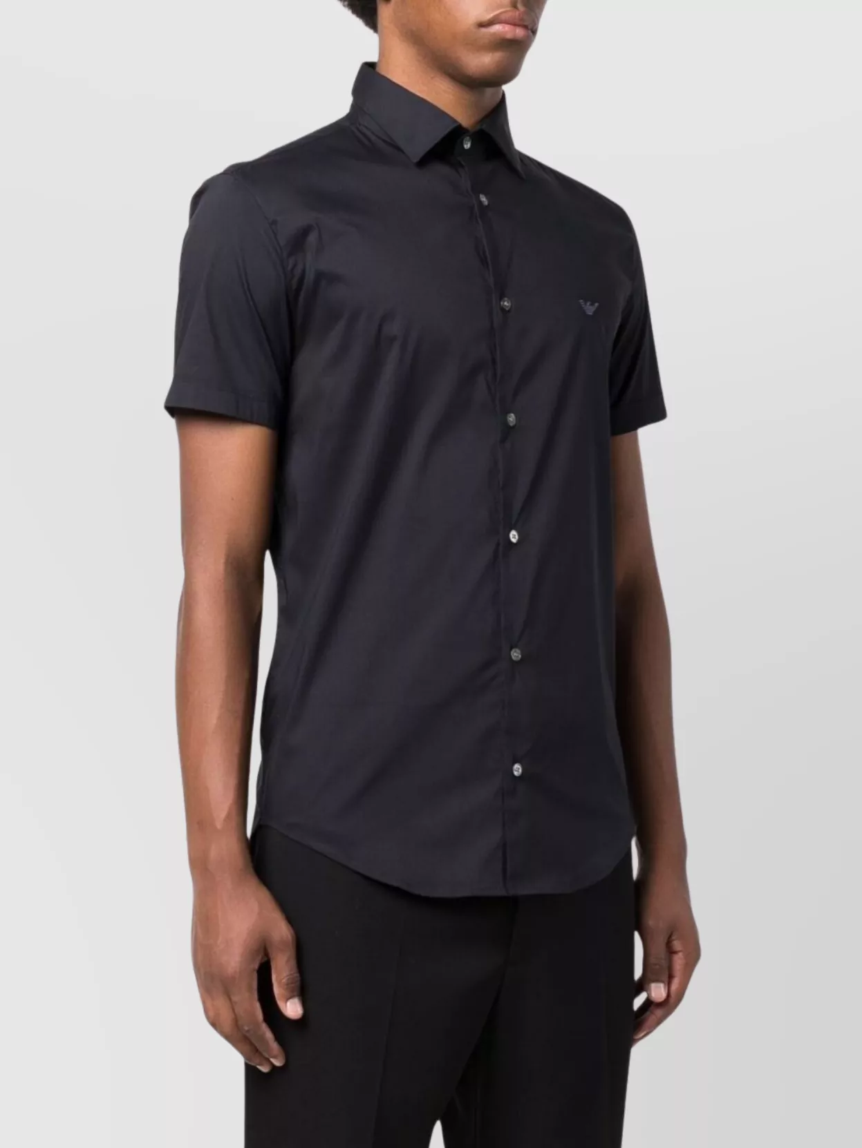 Emporio Armani Short Sleeve Spread Collar Cotton Shirt