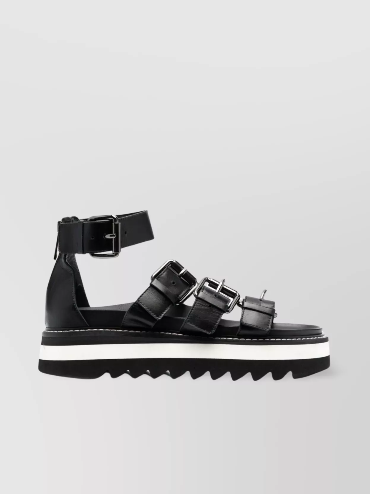 Shop Moschino Platform Sole Heeled Buckle-up Sandals With Open Toe In Black
