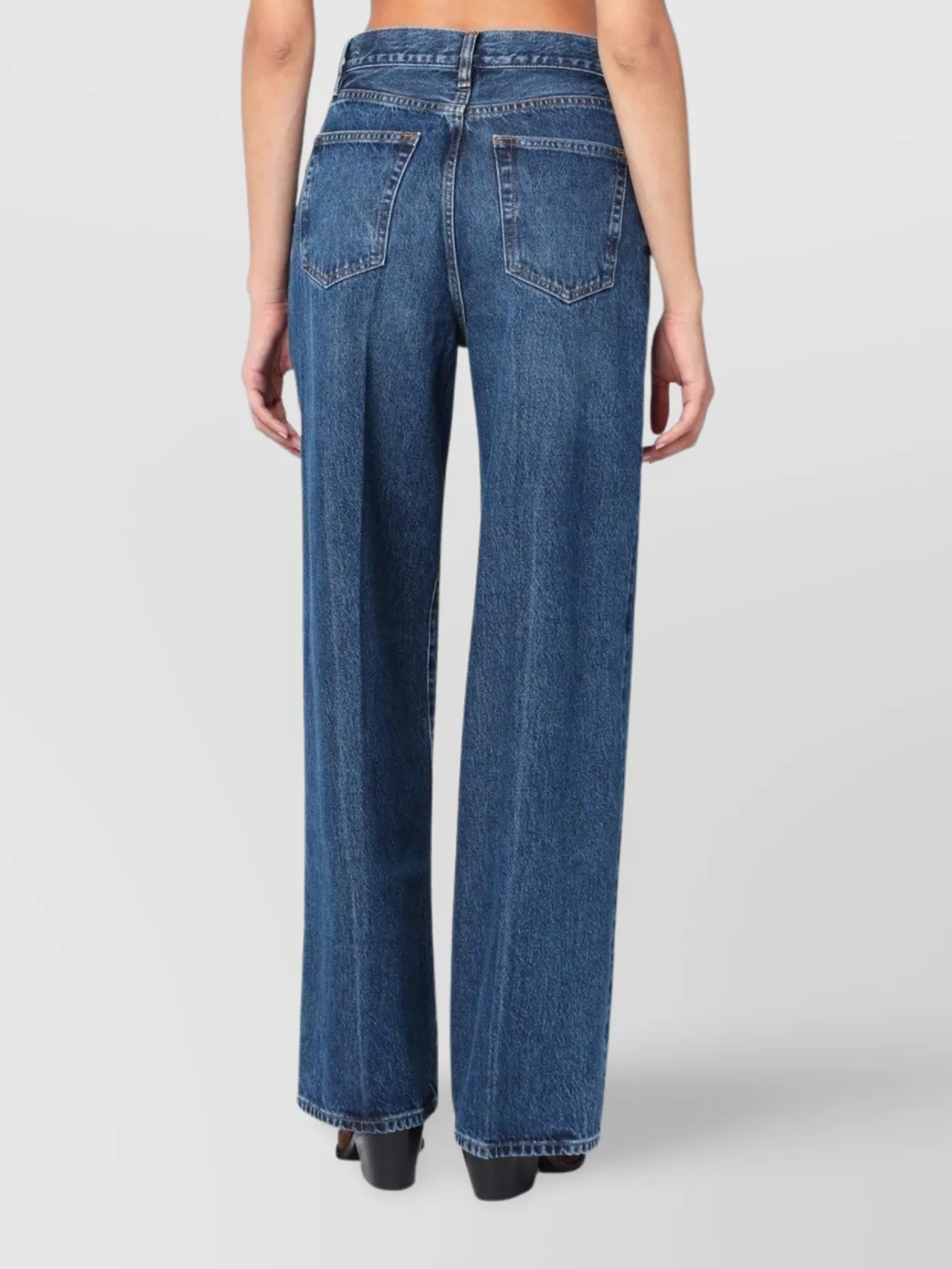 Frame Recycled Denim Trousers With Belt Loops And Contrast Stitching In Blue