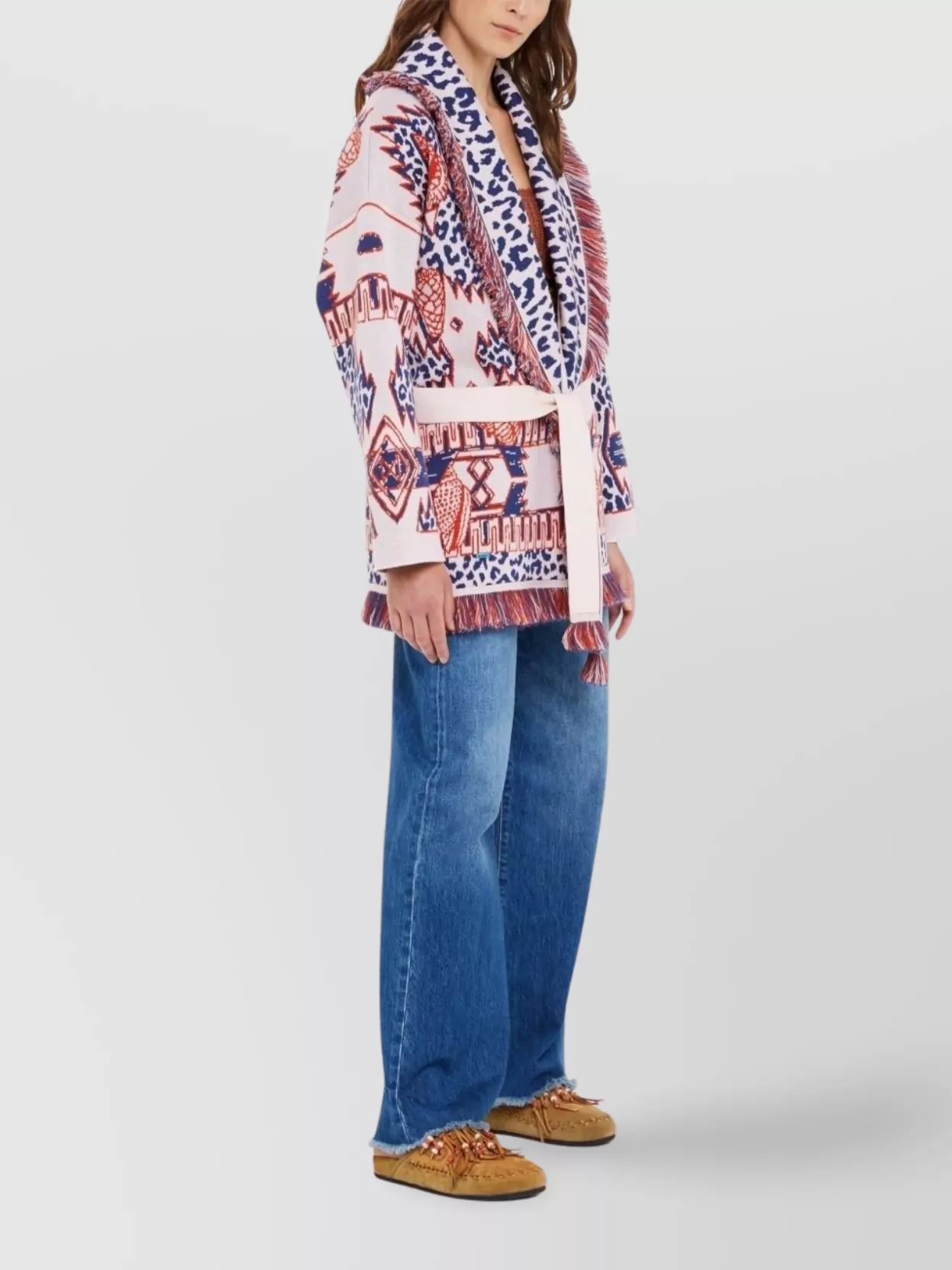 Alanui Knitwear Wrap With Fringed Shawl Collar
