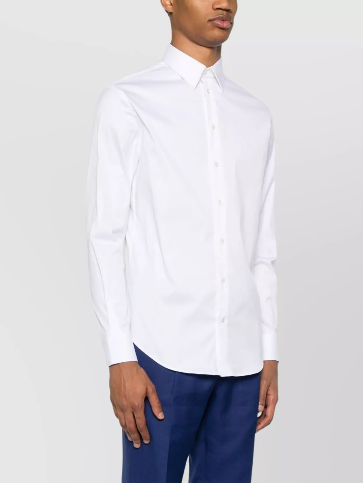Emporio Armani Cotton Shirt With Button-Down Collar And Curved Hem